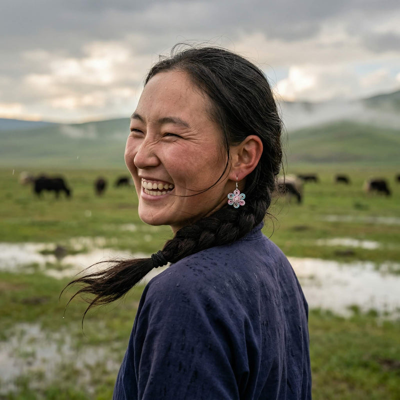 pink flower earrings in nomadic life
